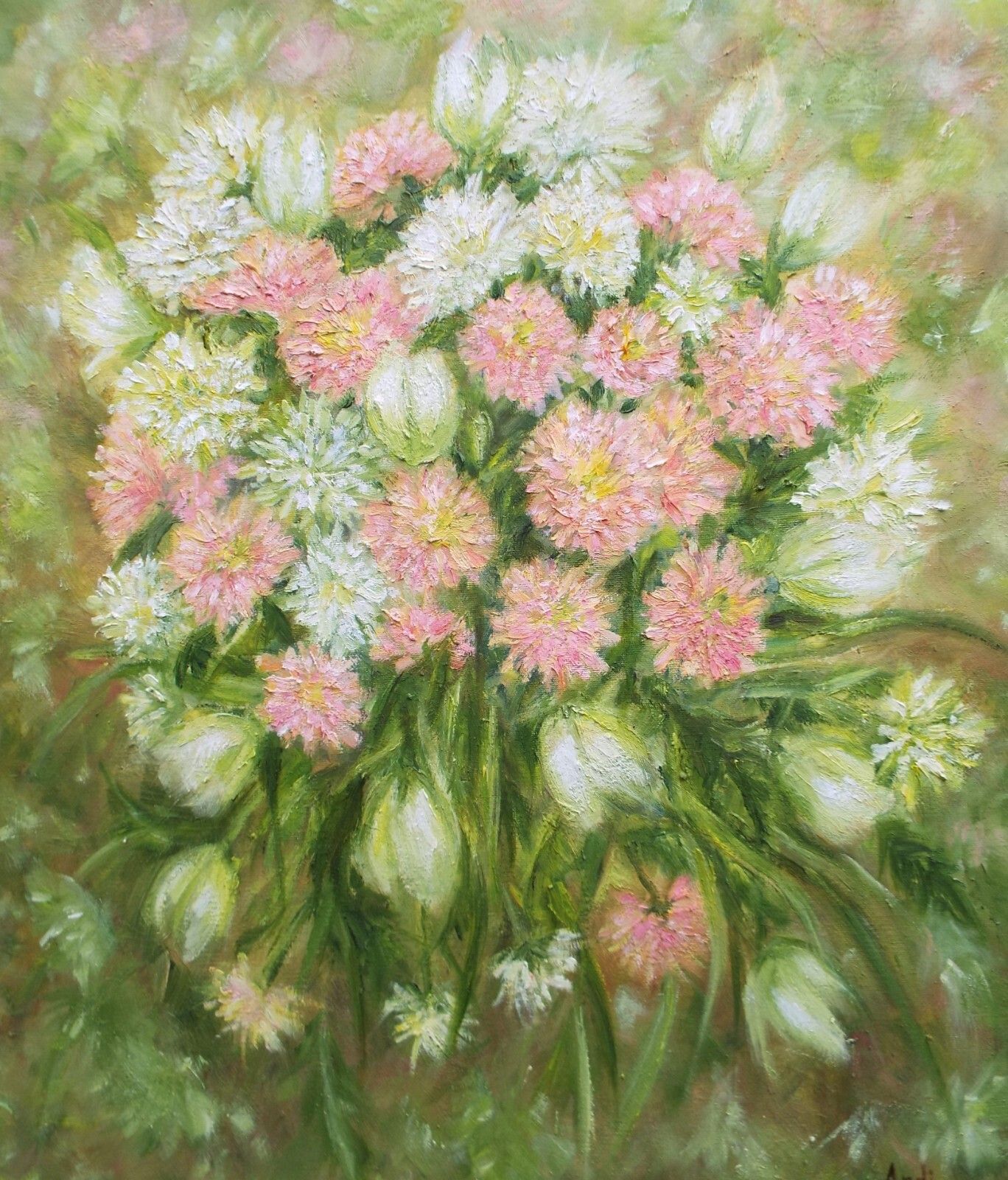 photo furniture New Large Framed Original  Oil Painting Floral Pink & White Flowers Andi J Lucas