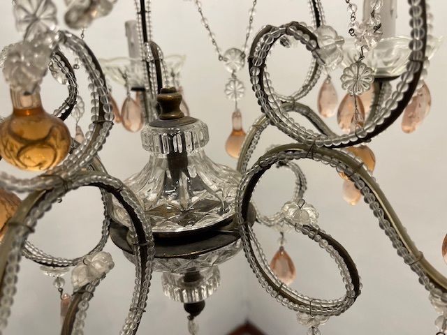 Pink Murano Glass Crystal Beaded Chandelier 1960’s photo buy
