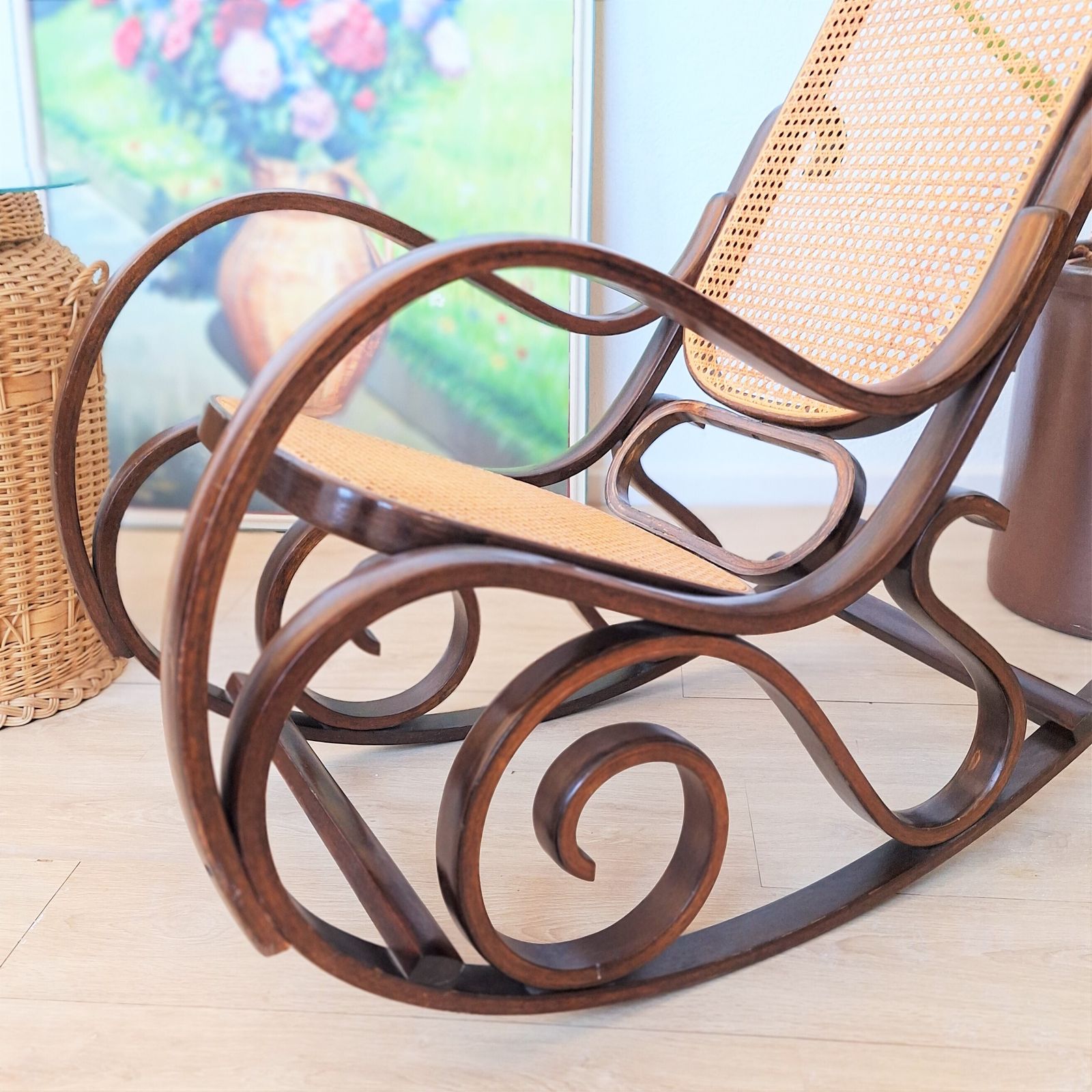 Vintage Rattan Rocking Chair In Thonet Style. 1960   1970 photo Furniture
