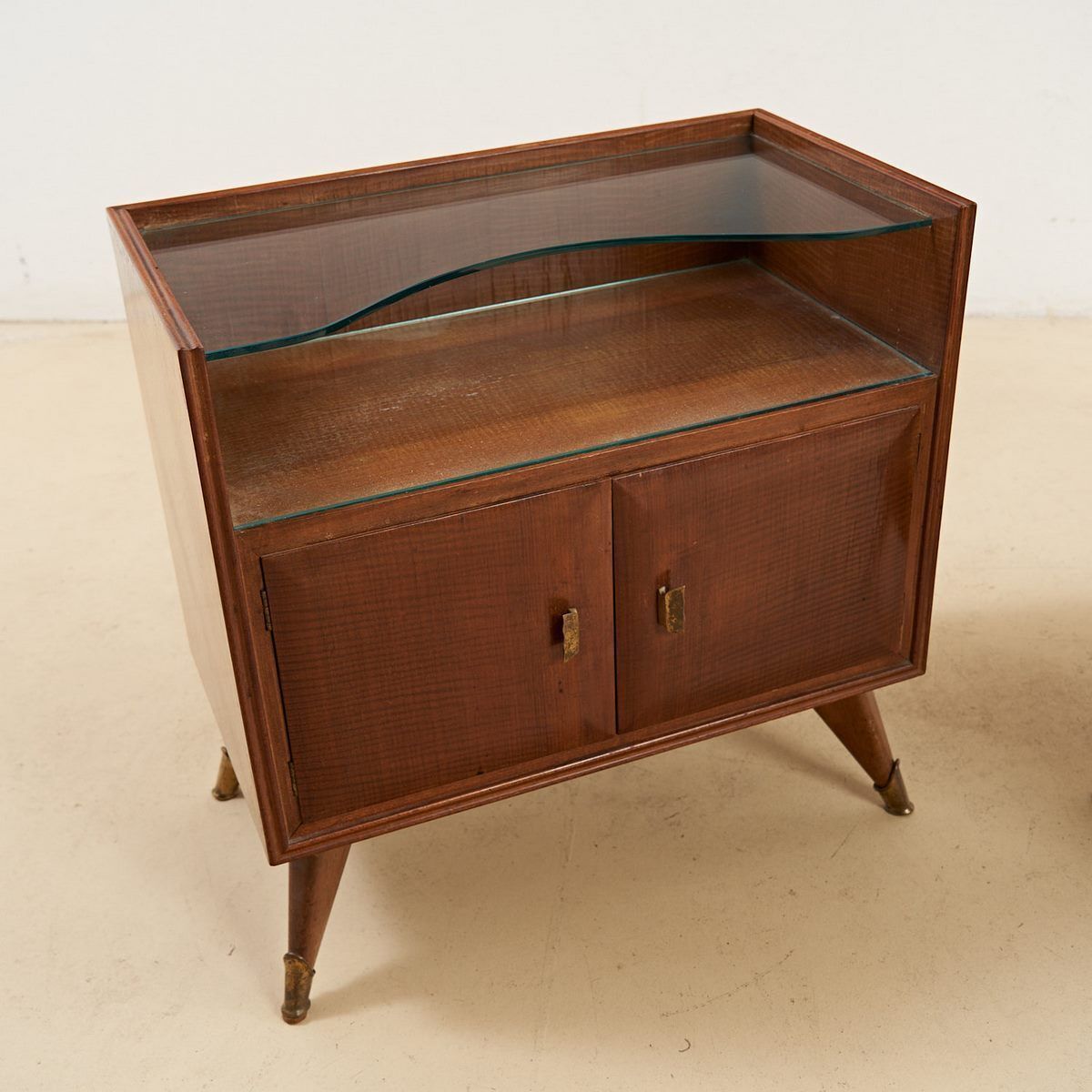 Pair Of Wooden Bedside Tables With Glass Shelf From The 50s photo furniture