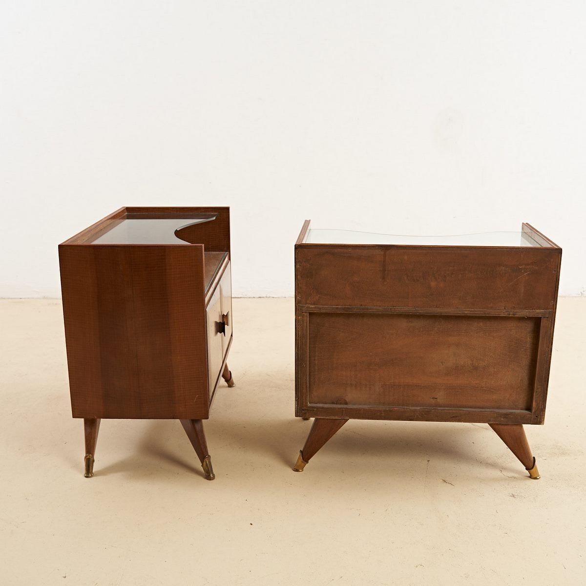 Pair Of Wooden Bedside Tables With Glass Shelf From The 50s photo vintage