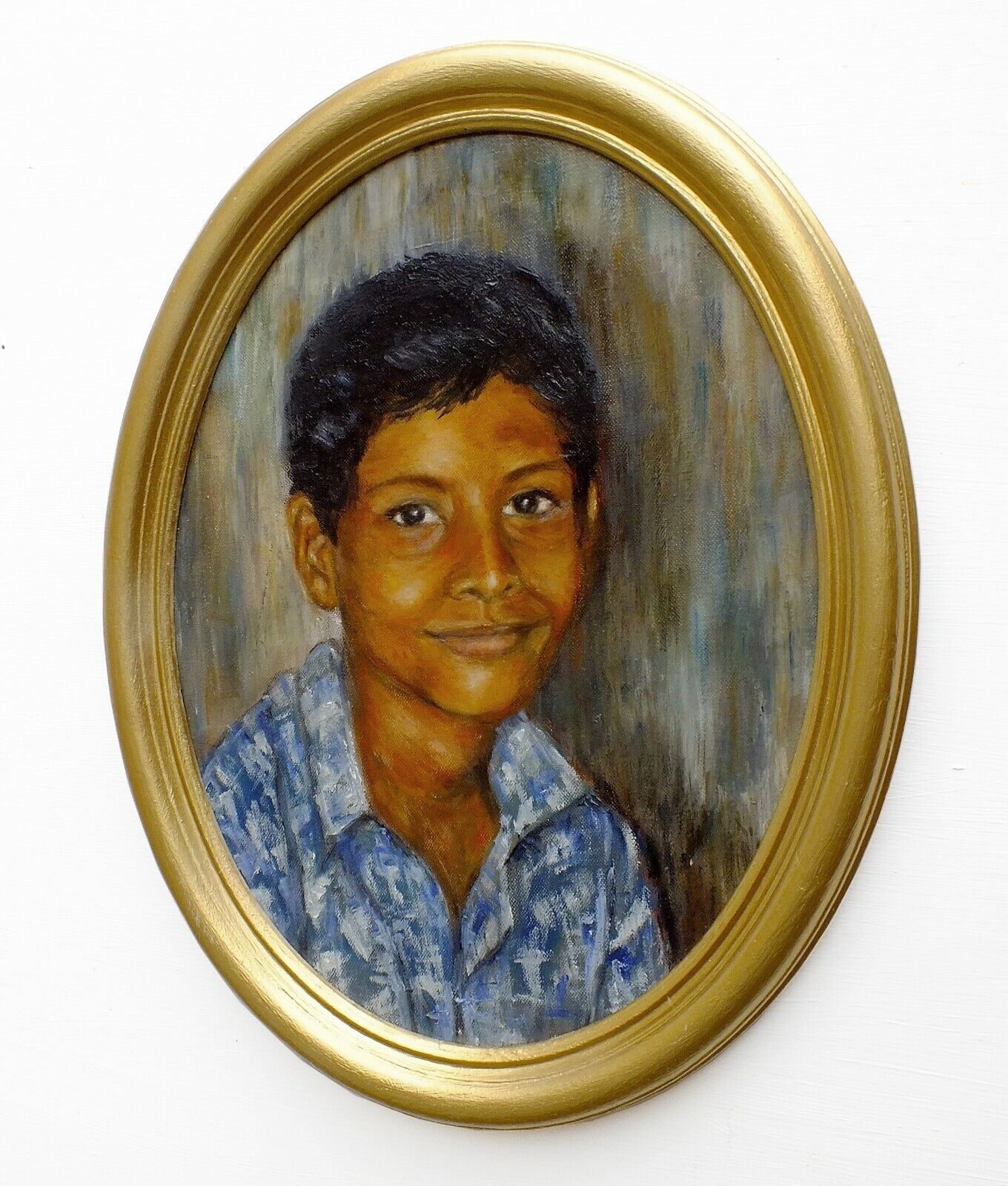 Young Indian Boy Child Portrait Oil Painting Signed Framed Original Andi J Lucas photo for sale