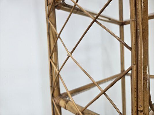 photo furniture Wicker And Bamboo Bookcase With Glass Shelves, 1970s