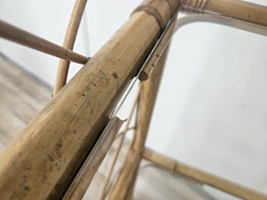 photo vintage Wicker And Bamboo Bookcase With Glass Shelves, 1970s