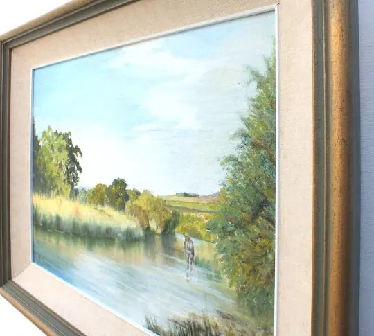 Shannon River Ireland Irish Landscape Large Vintage Oil Painting Framed Original photo 130.0