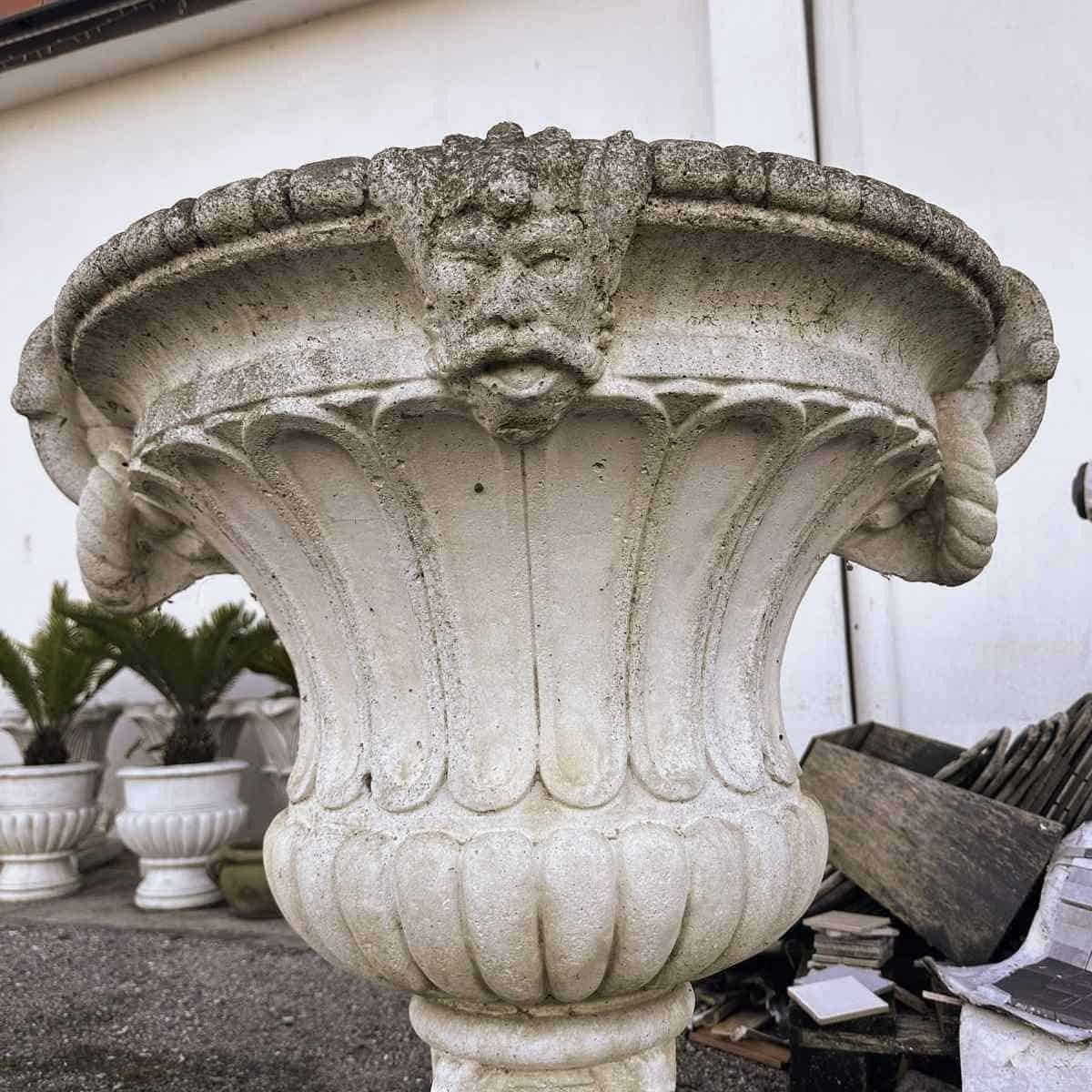 Large Stone And Cement Vase, A Majestic Presence To Decorate Gardens Or Courtyards With Classic Style. photo for sale