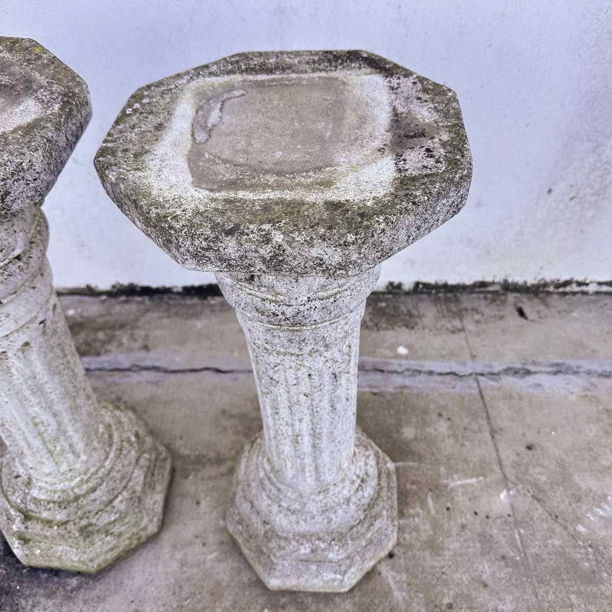 Pair Of Classic Twin Stone Columns, Perfect For Roman Style Entrances Or Gardens. photo Garden Decor