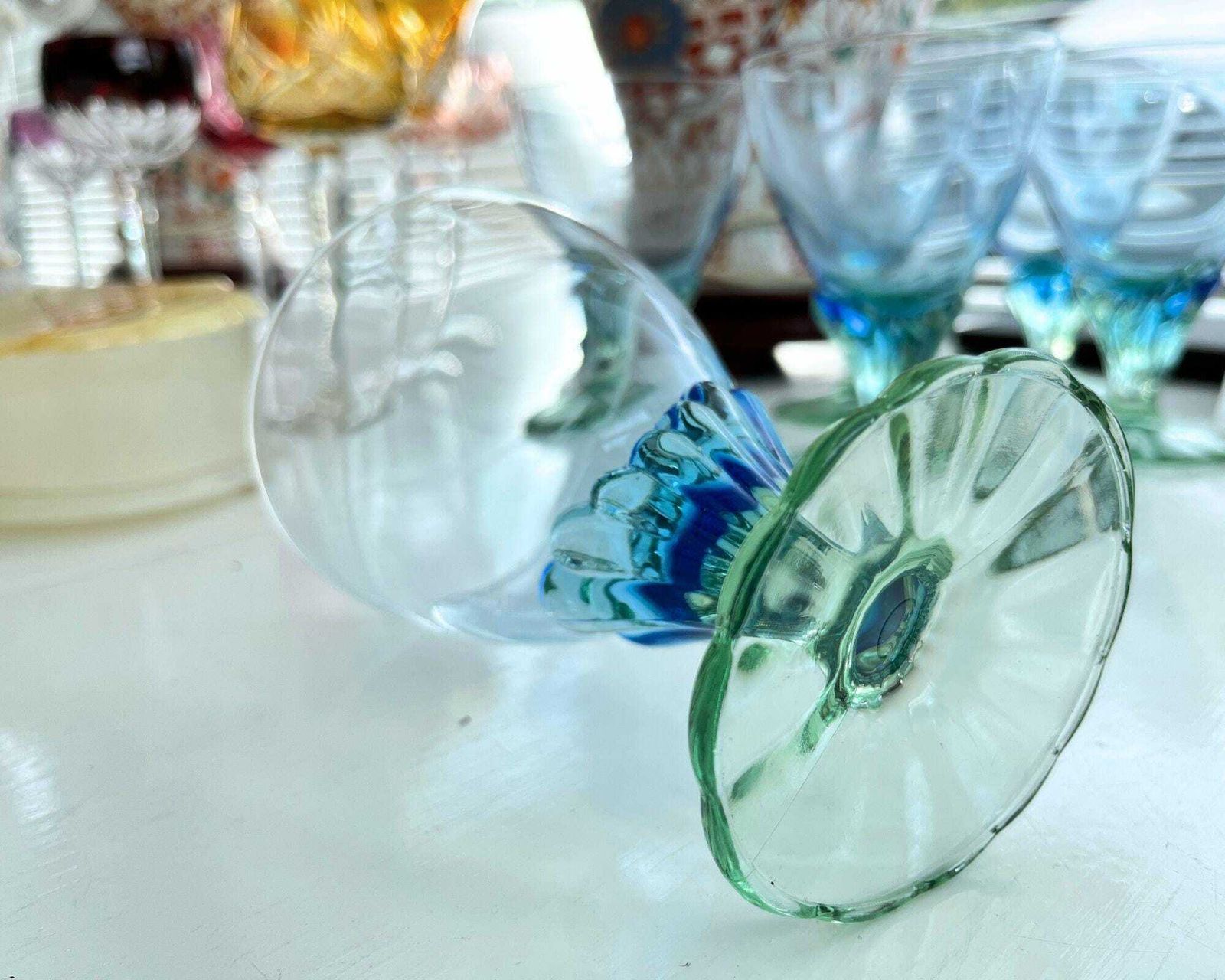 Bormioli Ice Coupes | 6 Stuks | Blauwe Kom | Groene Voet | Italië photo vinterior