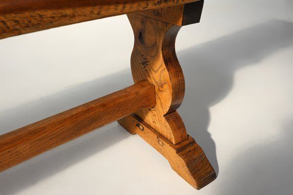 Antique French Long Elm Monastery Bench, 1850 photo vintage