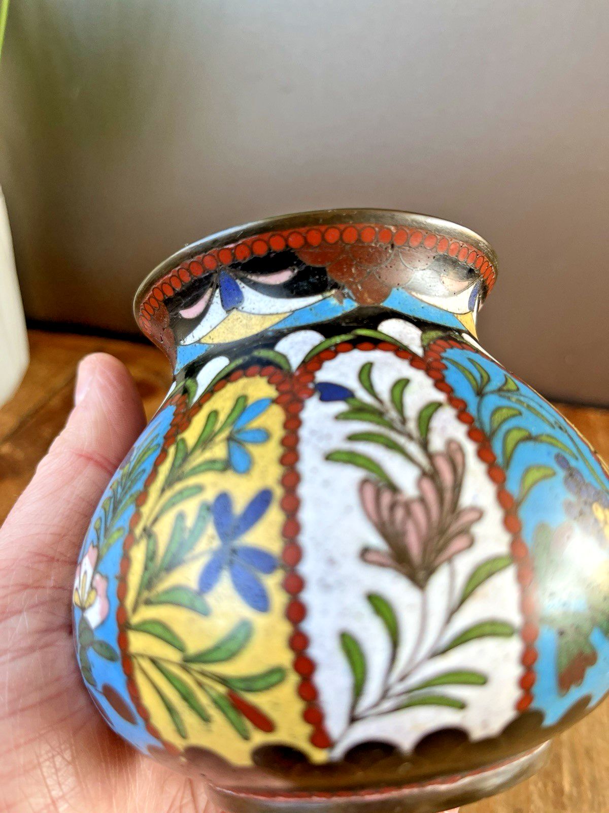 Beautiful Antique Art Deco Cloisonne Enamel Floral Squat Vase Japanese Chinese photo Home Decor
