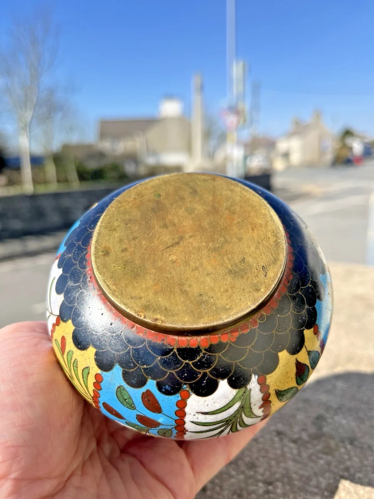 photo vinterior Beautiful Antique Art Deco Cloisonne Enamel Floral Squat Vase Japanese Chinese