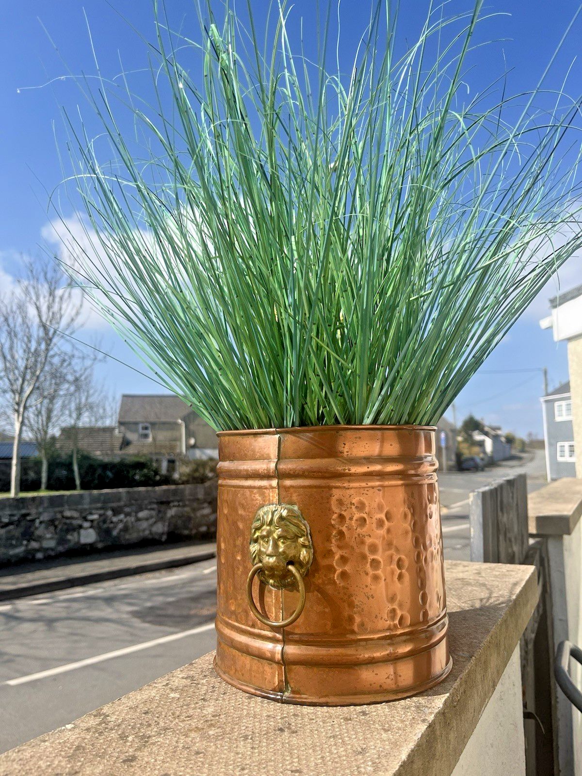 Vintage Copper Planter Plant Pot Lions Head Brass Handles Champagne Ice Bucket photo Garden Decor