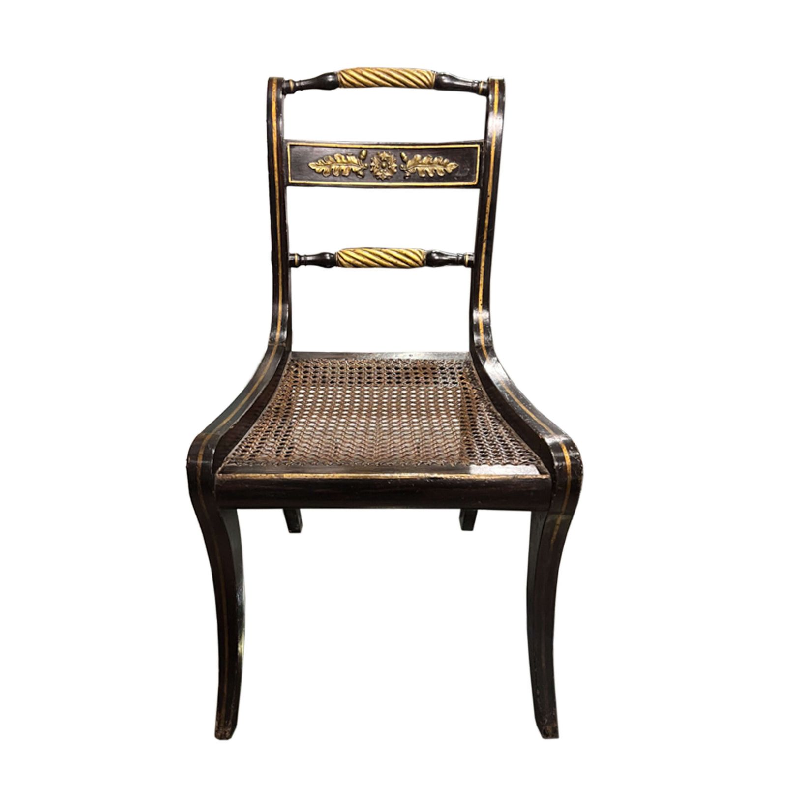 Pair Of Regency Wood And Parcel Gilt Side Chairs With Cane Seats And Loose Cushions photo for sale