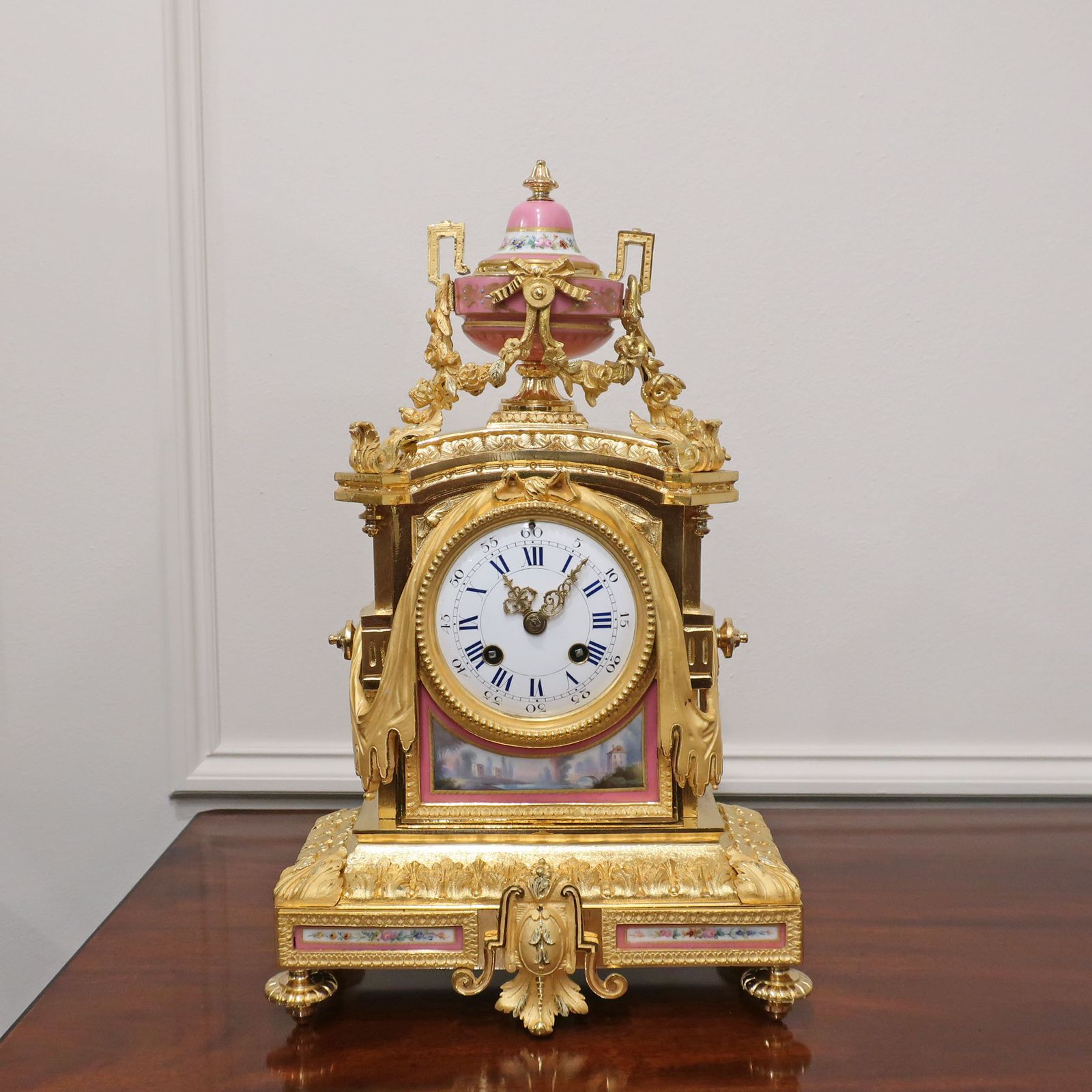 French Bronze Gilt & Porcelain Mantel Clock By Japy Freres photo furniture
