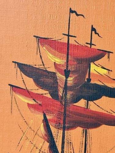 Art 2 Framed Mid Century Paintings Of Boats At Sunset By L. C. Collier photo