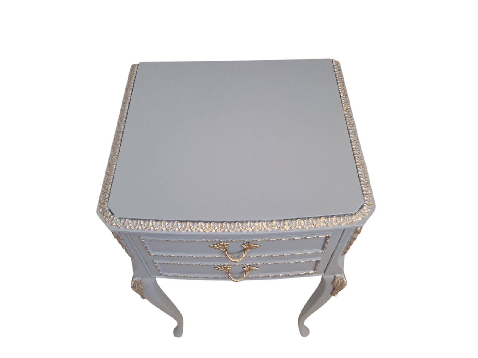 photo vinterior French Louis XV Chest Of Drawers + Pair Bedside Cabinets Grey Gold Painted