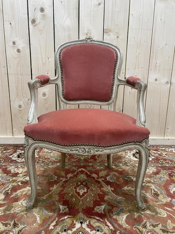 Fauteuil Cabriolet De Style Louis XV En Velours Rose