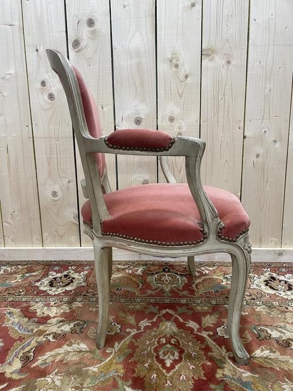 Fauteuil Cabriolet De Style Louis XV En Velours Rose photo 210.0