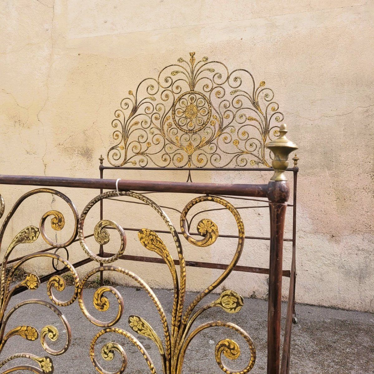 Furniture Genoese Bed In Painted Iron, Width 145cm, Early 19th Century photo