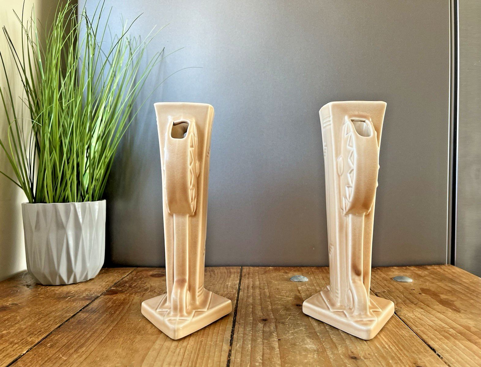 295.0 Stunning Rare Pair Of Art Deco Burgess & Leigh Burleigh Ware Totem Mantel Vases photo