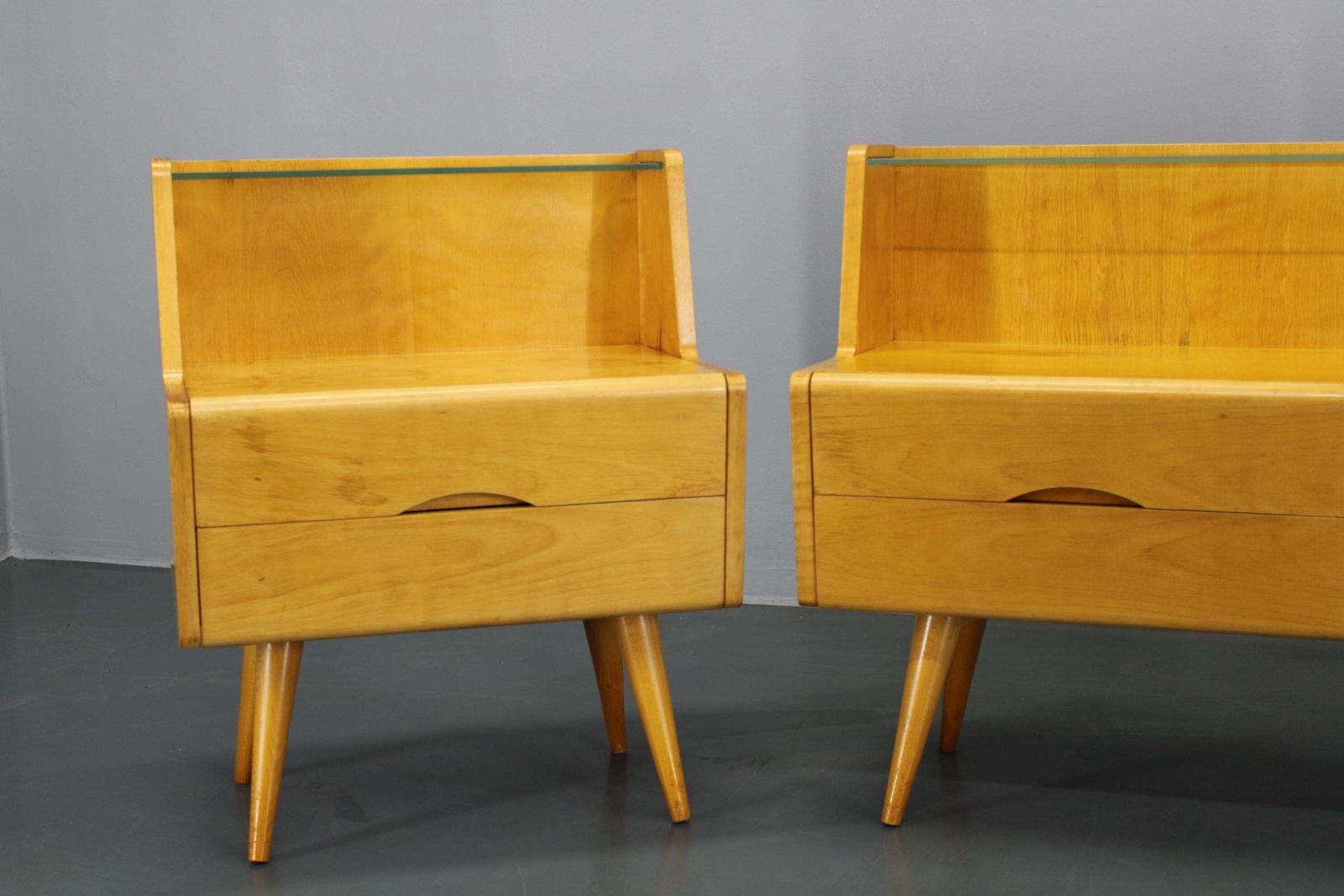 1960s Set Of Night Stands And Chest Of Drawers With Glass Shelf, Czechoslovakia photo Furniture