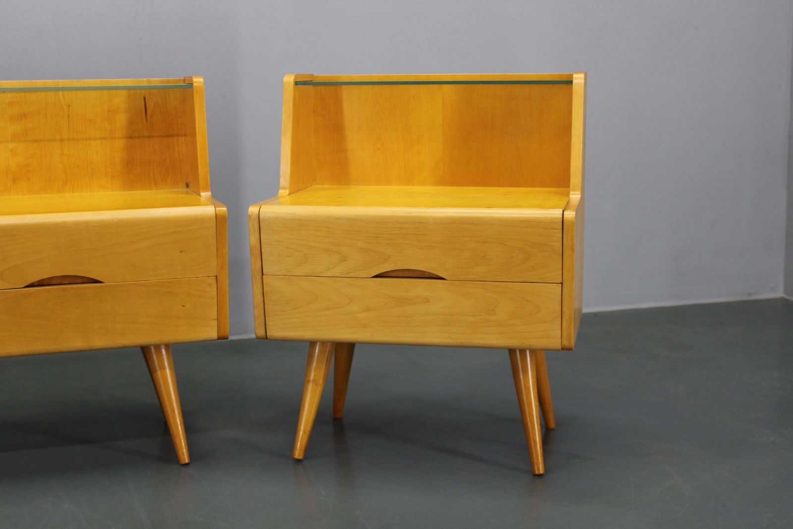 1960s Set Of Night Stands And Chest Of Drawers With Glass Shelf, Czechoslovakia photo vinterior