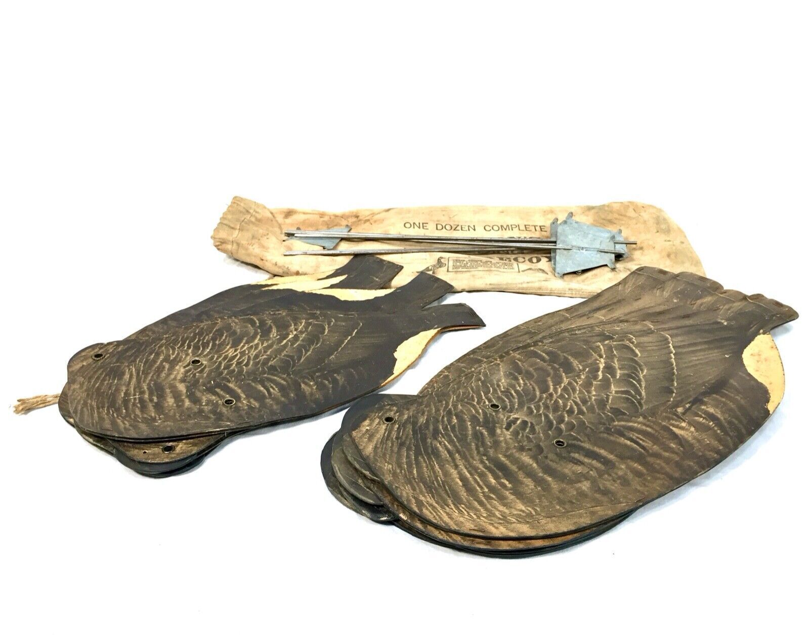 Antique Original Set Of Folding Johnsons Goose Decoys, Circa 1940 In Canvas Bag photo for sale