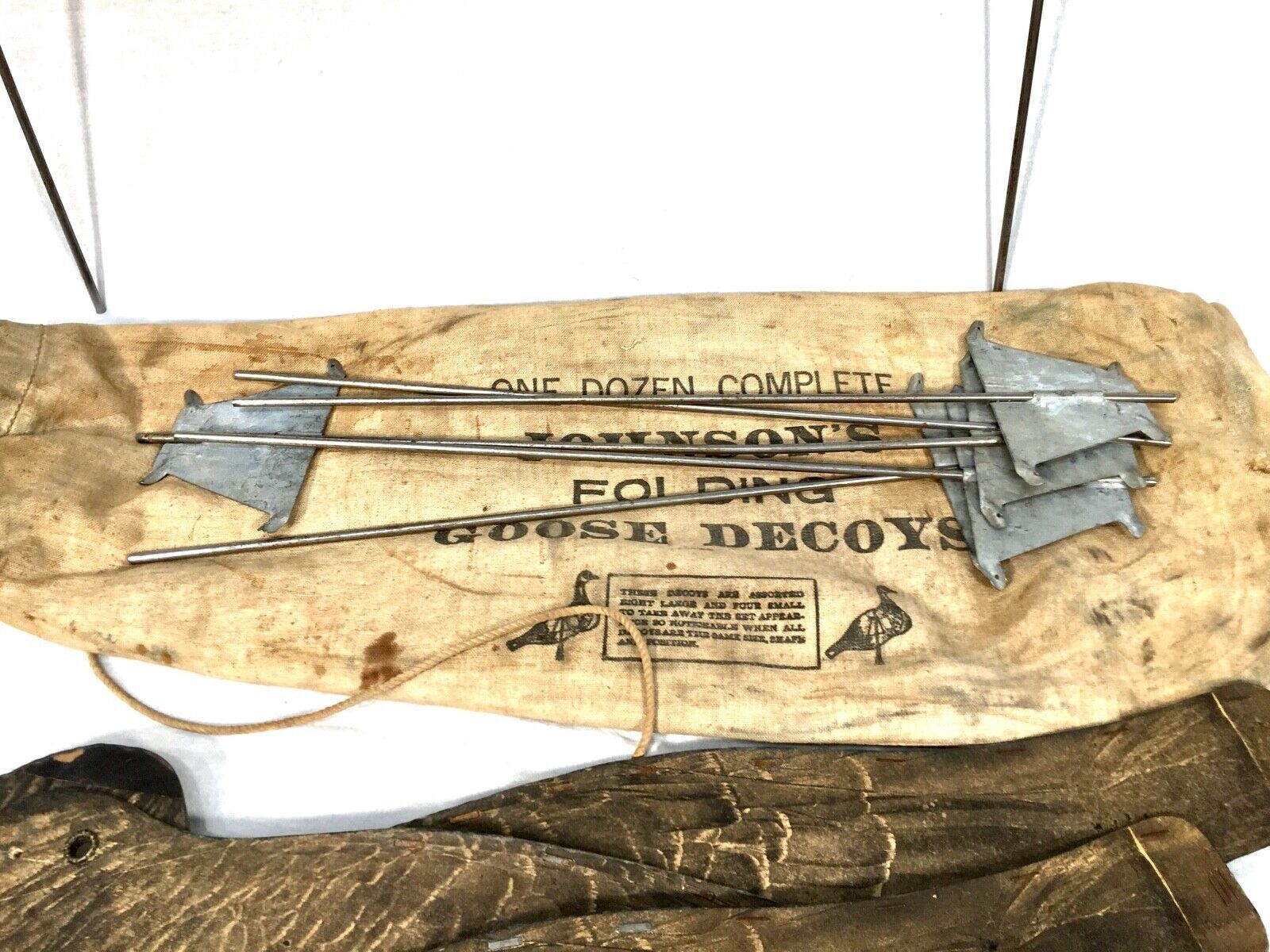 Antique Original Set Of Folding Johnsons Goose Decoys, Circa 1940 In Canvas Bag photo vinterior