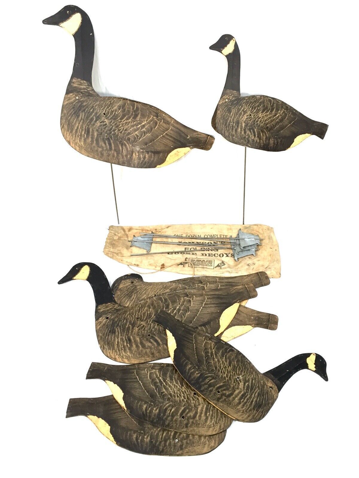 Antique Original Set Of Folding Johnsons Goose Decoys, Circa 1940 In Canvas Bag photo vintage