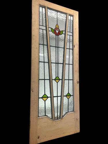 photo vintage Art Deco Stained Glass Door Antique  Reclaimed Period Internal Vestibule Refurb