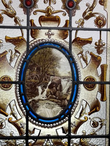 Rare Victorian Hand Painted Stained Glass Front Door Antique Reclaimed Refurb photo vinterior