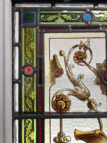 photo vinterior Rare Victorian Hand Painted Stained Glass Front Door Antique Reclaimed Refurb