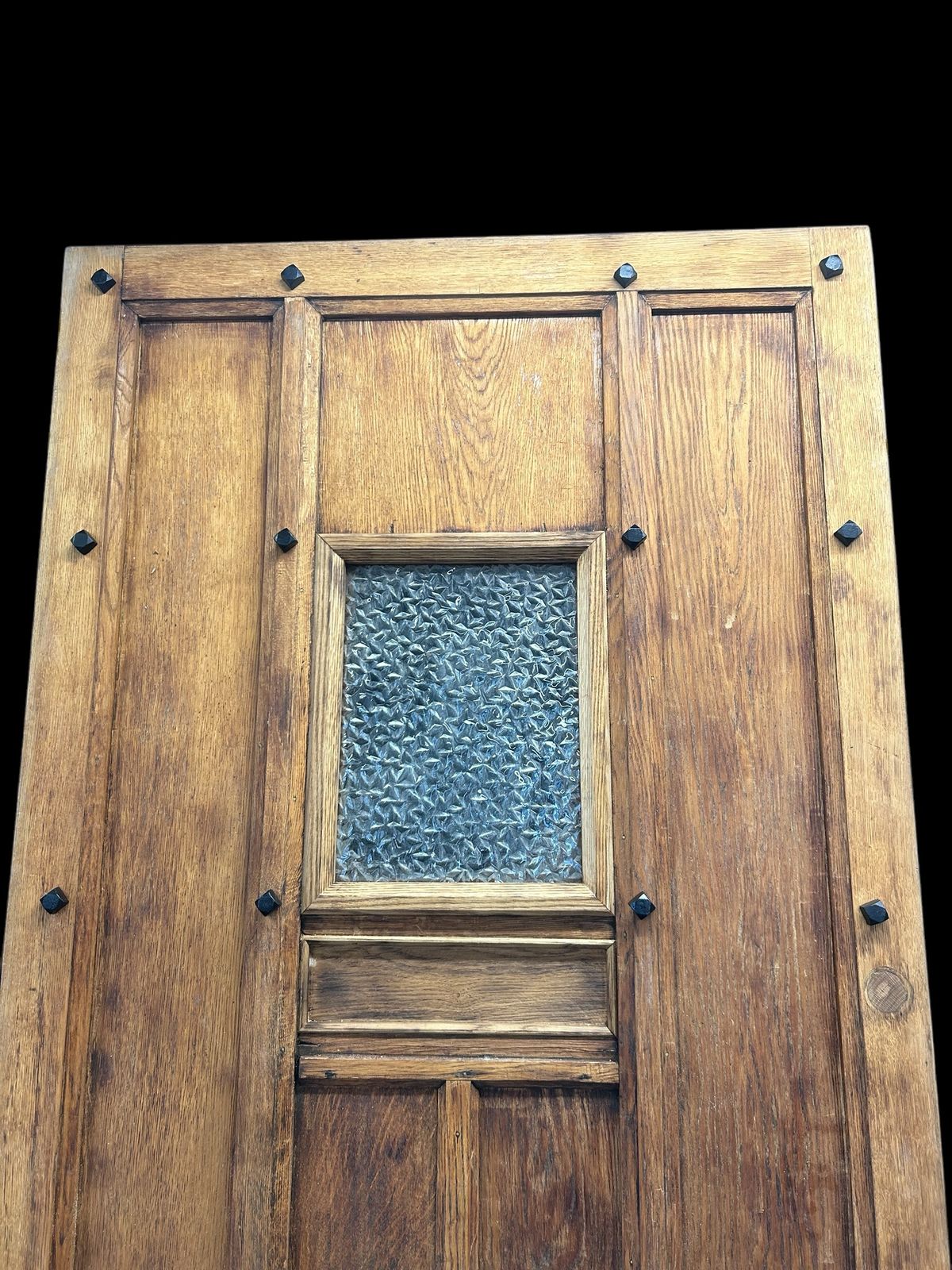 Solid Oak Front Door Antique Period Reclaimed Wooden Glazed Cast Iron Refurb photo for sale