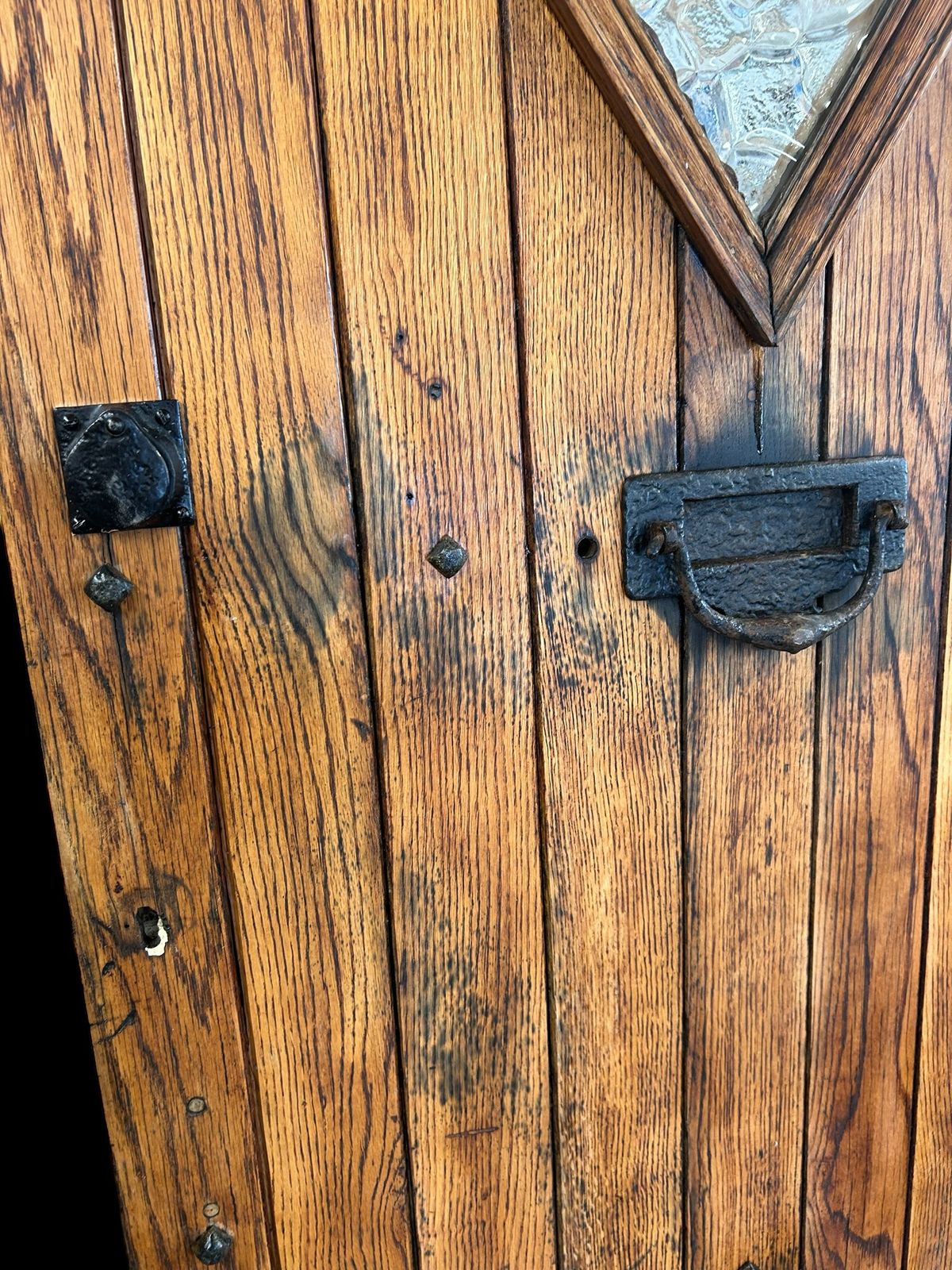 Solid Oak Front Door Antique Period Reclaimed Cottage Wooden Cast Iron Refurb photo vintage
