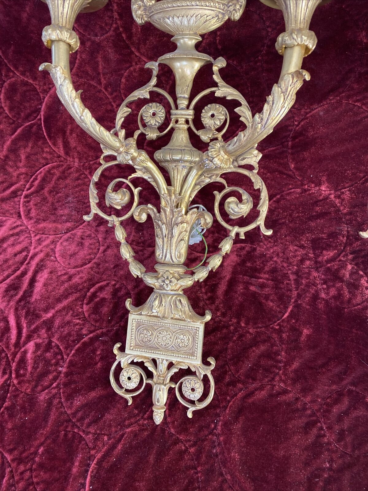 Set 3 Large Antique Gold Gilt Brass Wall Sconces Lights Louis XV 19th Century photo vintage