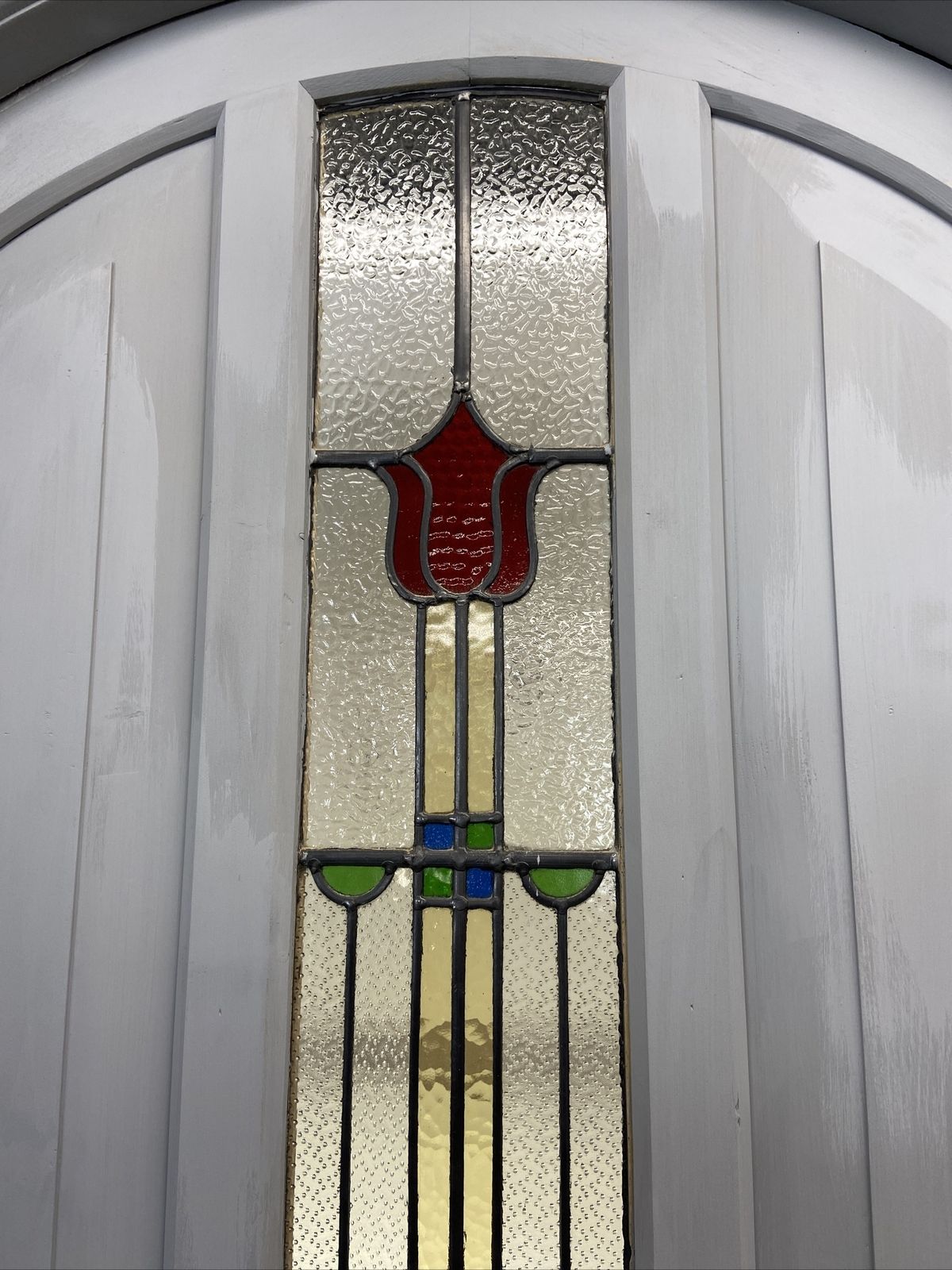 1 Stained Glass Front Door Wooden Reclaimed Old Antique Lead Arched Wood Frame photo vinterior