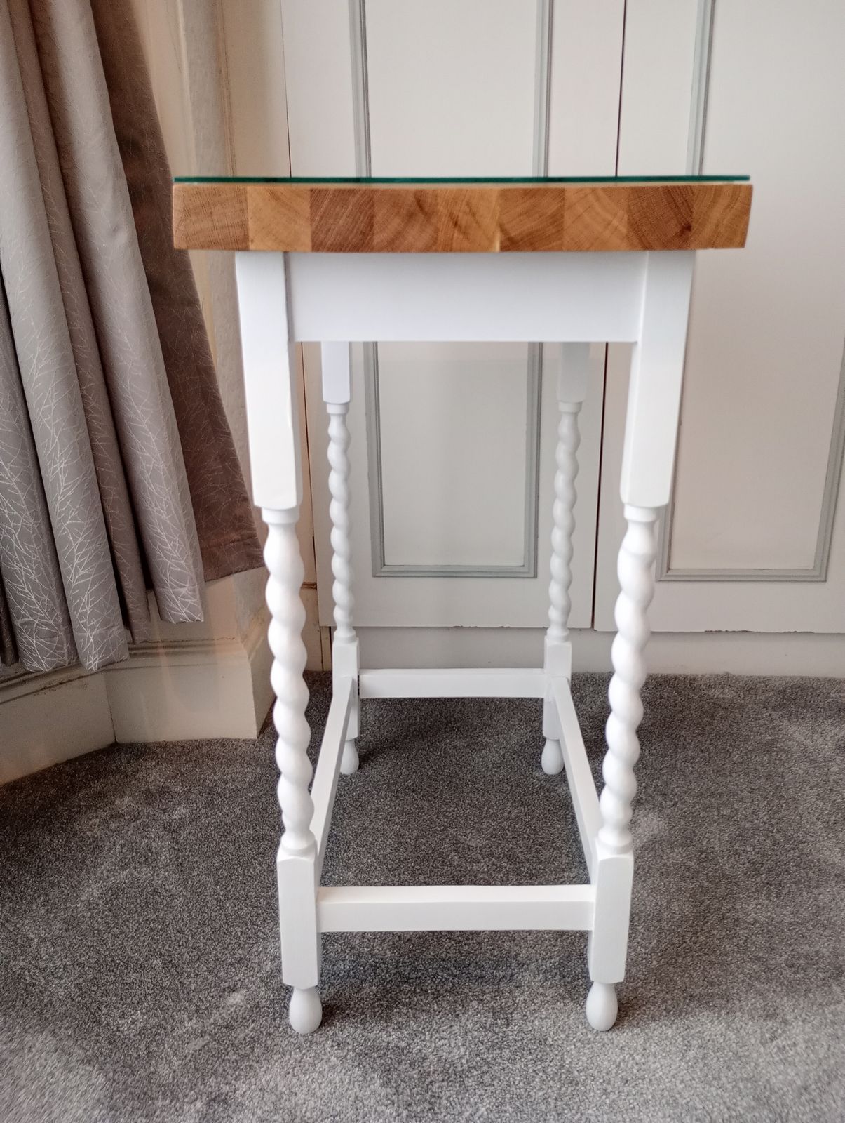 Anitque Oak Barley Twist Leg Side Table In Satin White With Solid Oak Glazed Top photo buy
