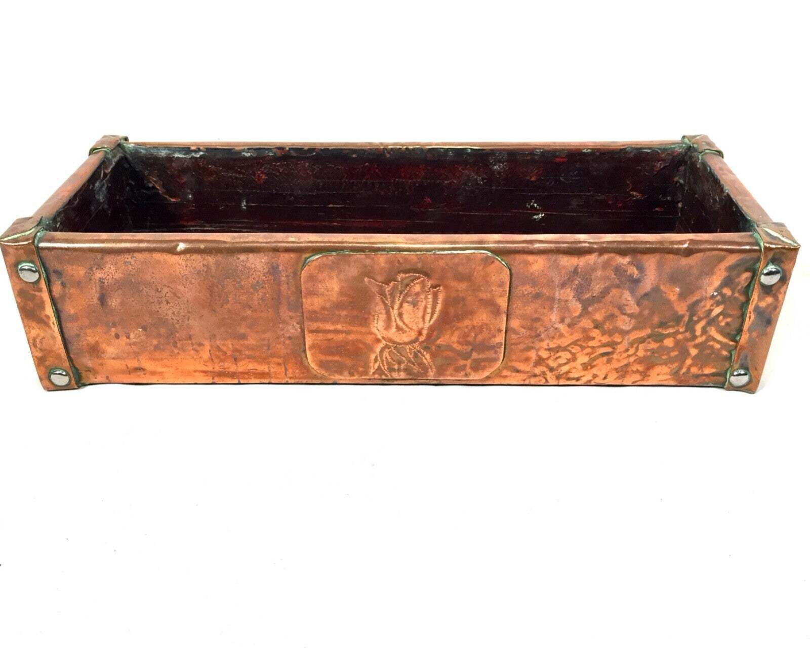 photo furniture Antique Art Nouveau Copper Tabletop / Windowsill Planter Trough Plant Pot C.1900