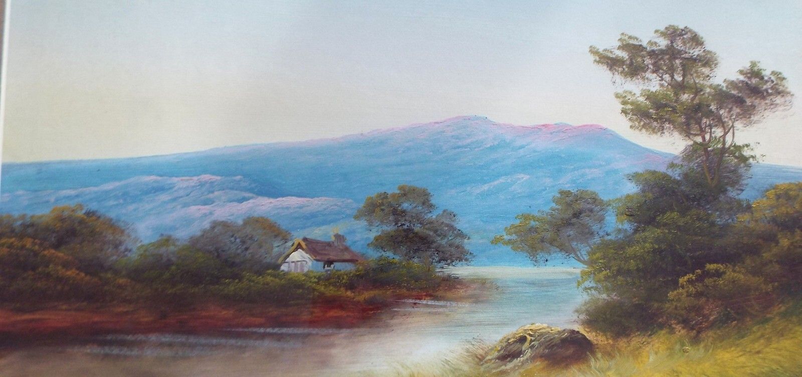 Antique Victorian Scotland Mountain River Landscape Original Oil Painting Framed photo Art
