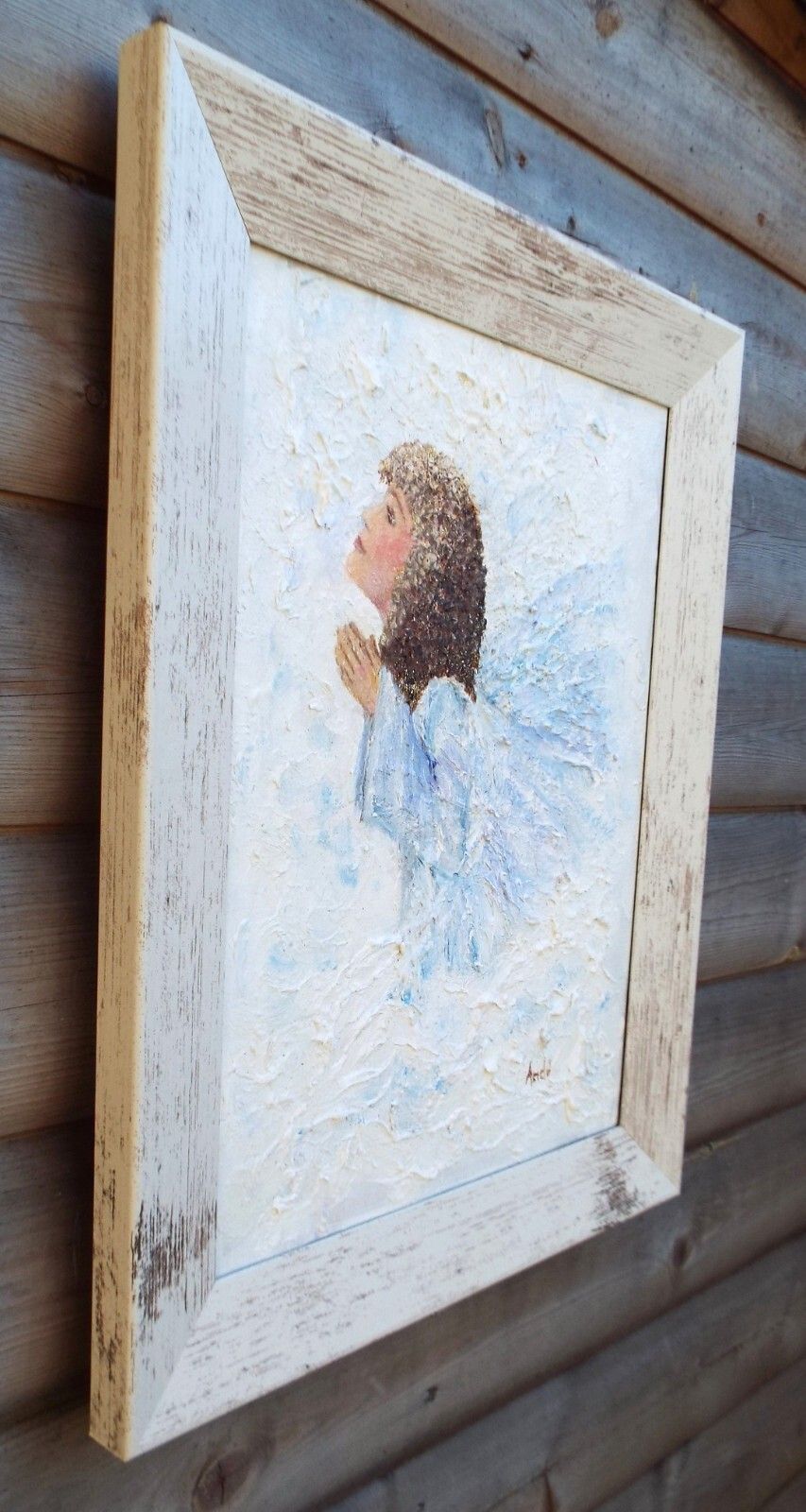 photo furniture Heavenly Guardian Angel In The Clouds Original  Framed Painting Andi J Lucas