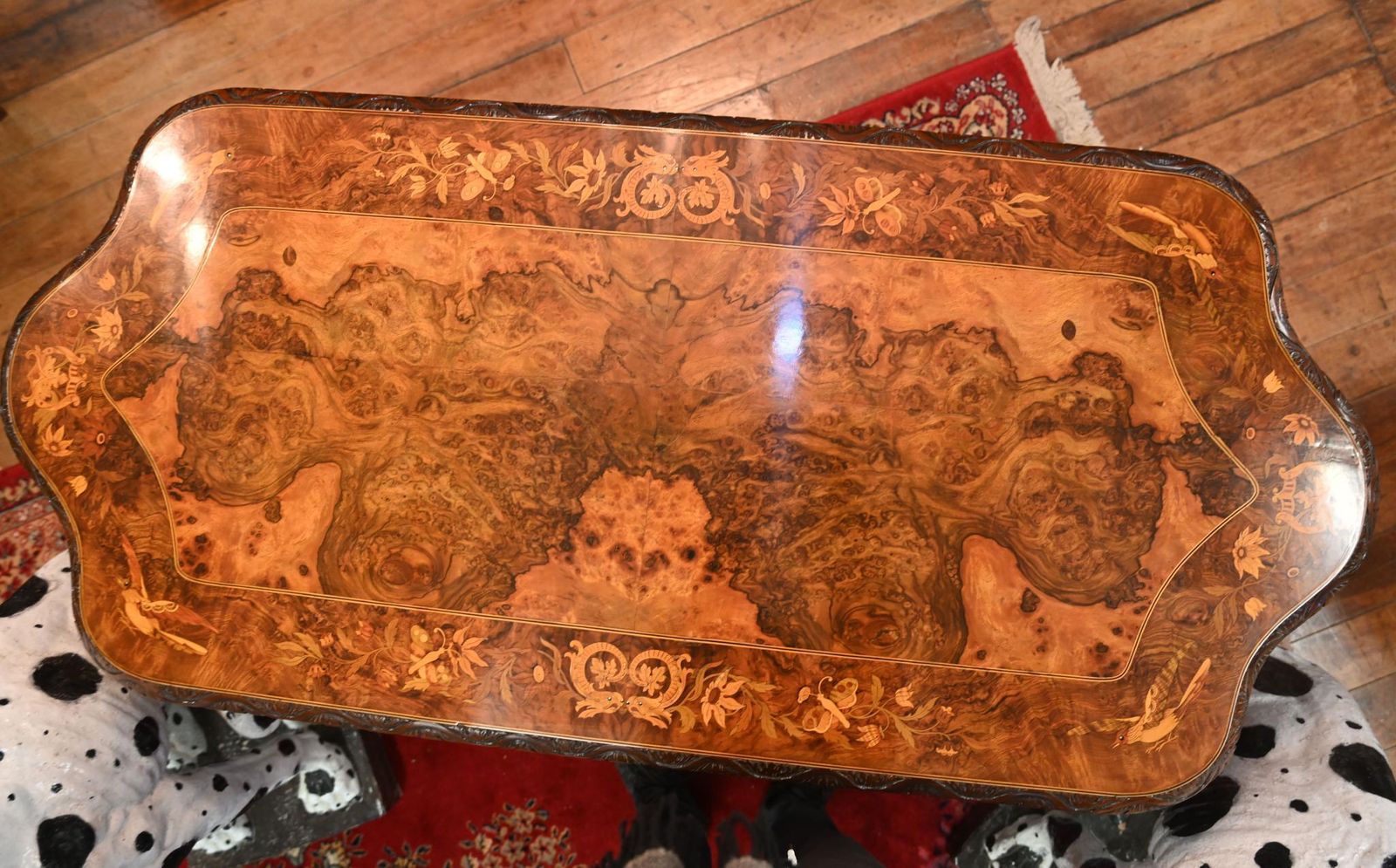 Carved Italian Hall Table Walnut Inlay Sea Serpent Base 1860 photo buy