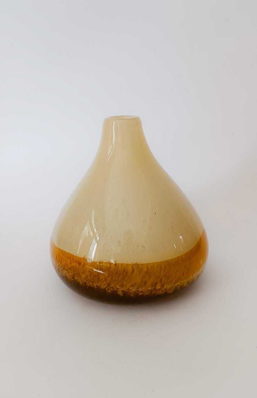 Vintage Design Vase In Murano Glass Vistosi Style Irregular Shape Beige With Stripes