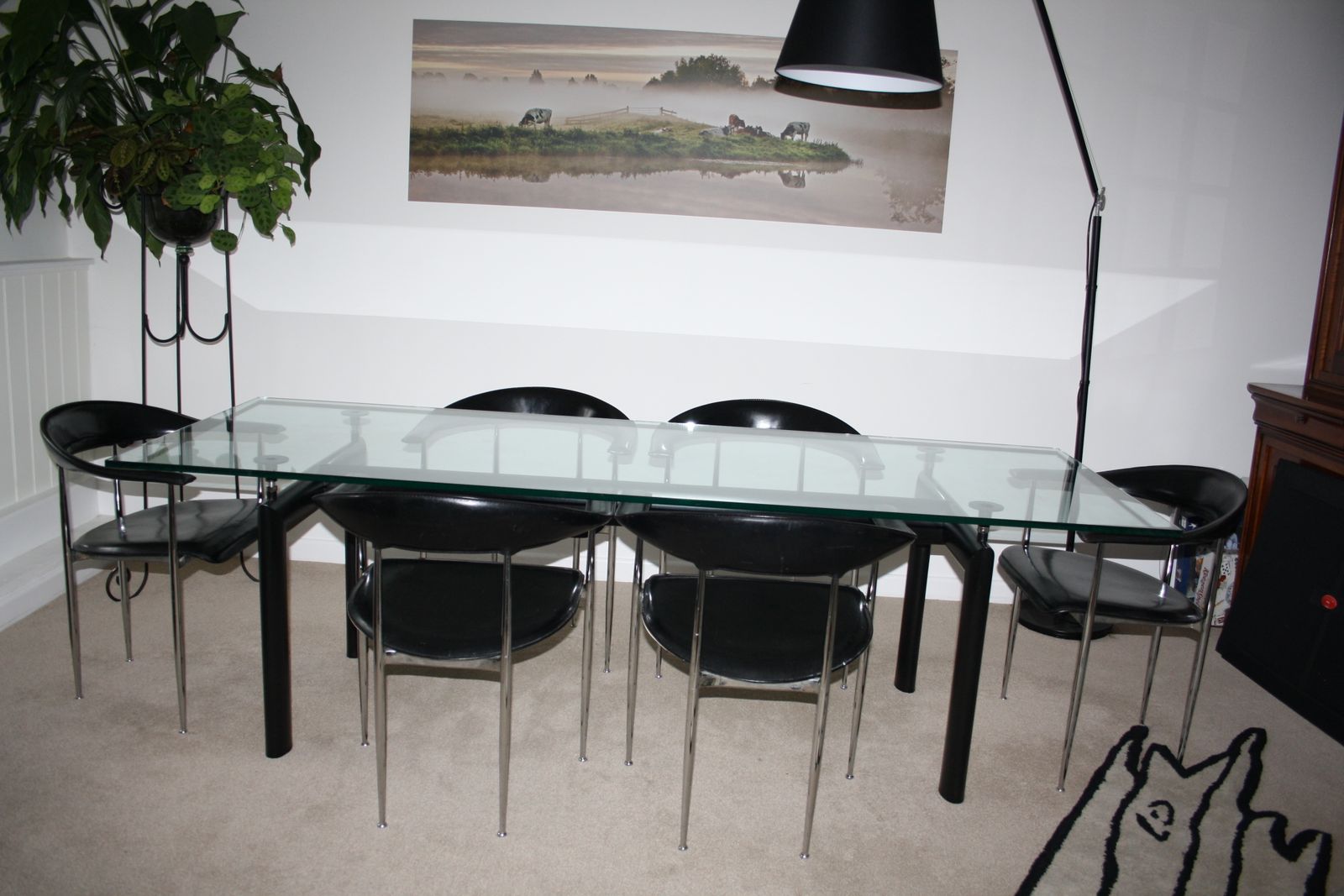 Le Corbusier Lc6 Table With Matte Black Enamelled Steel Base And Natural Glass Top photo Furniture