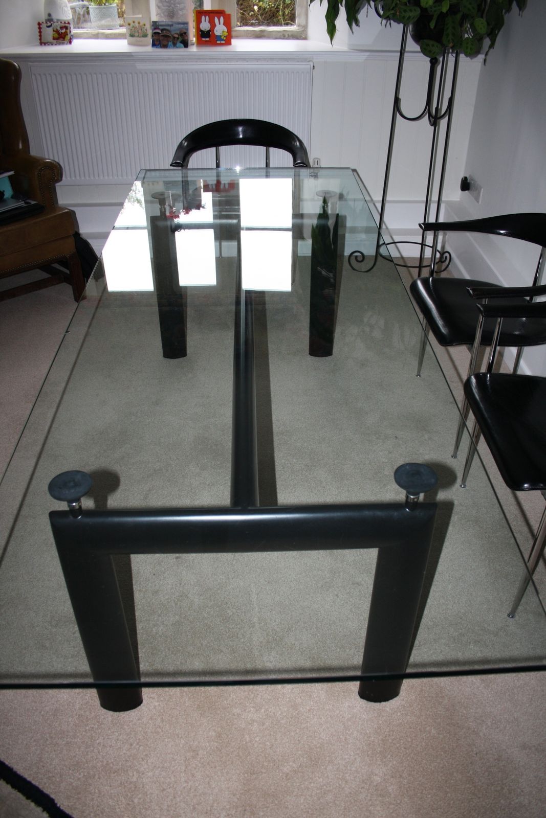1995.0 Le Corbusier Lc6 Table With Matte Black Enamelled Steel Base And Natural Glass Top photo