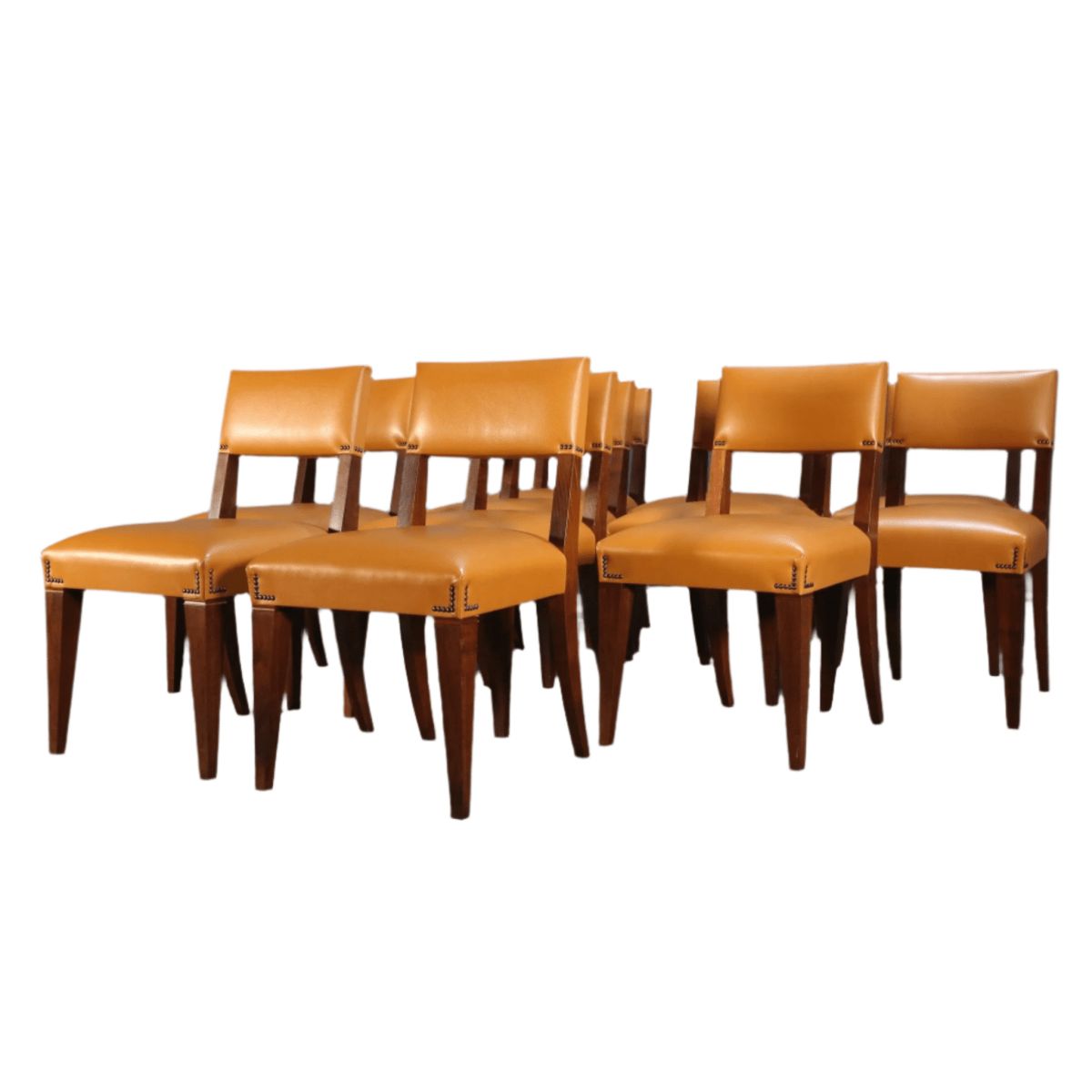 Caramel Brown Leather Chair, Set Of Eight