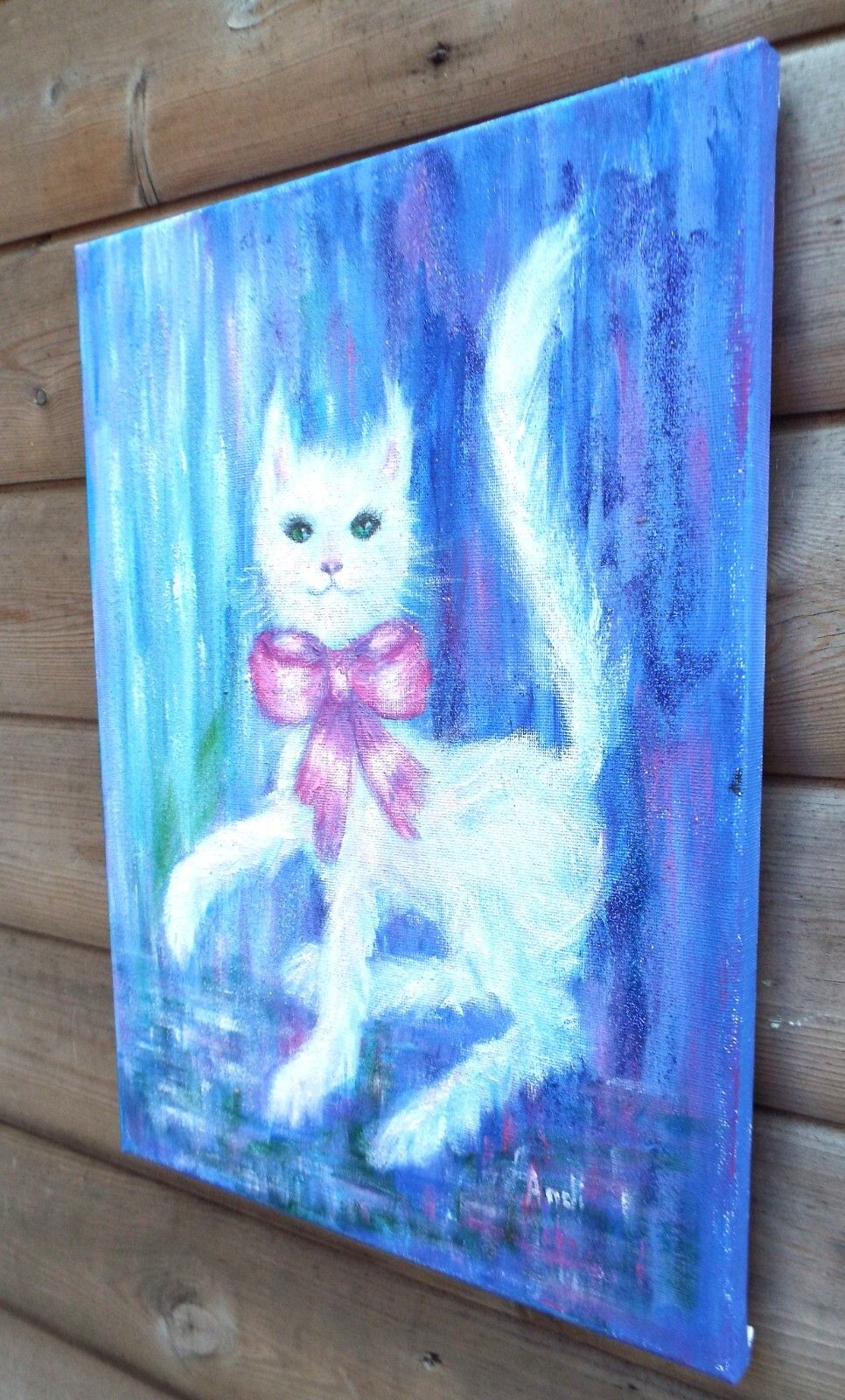 Original Painting Whimsical White Cat Illustration Andi J Lucas photo Art