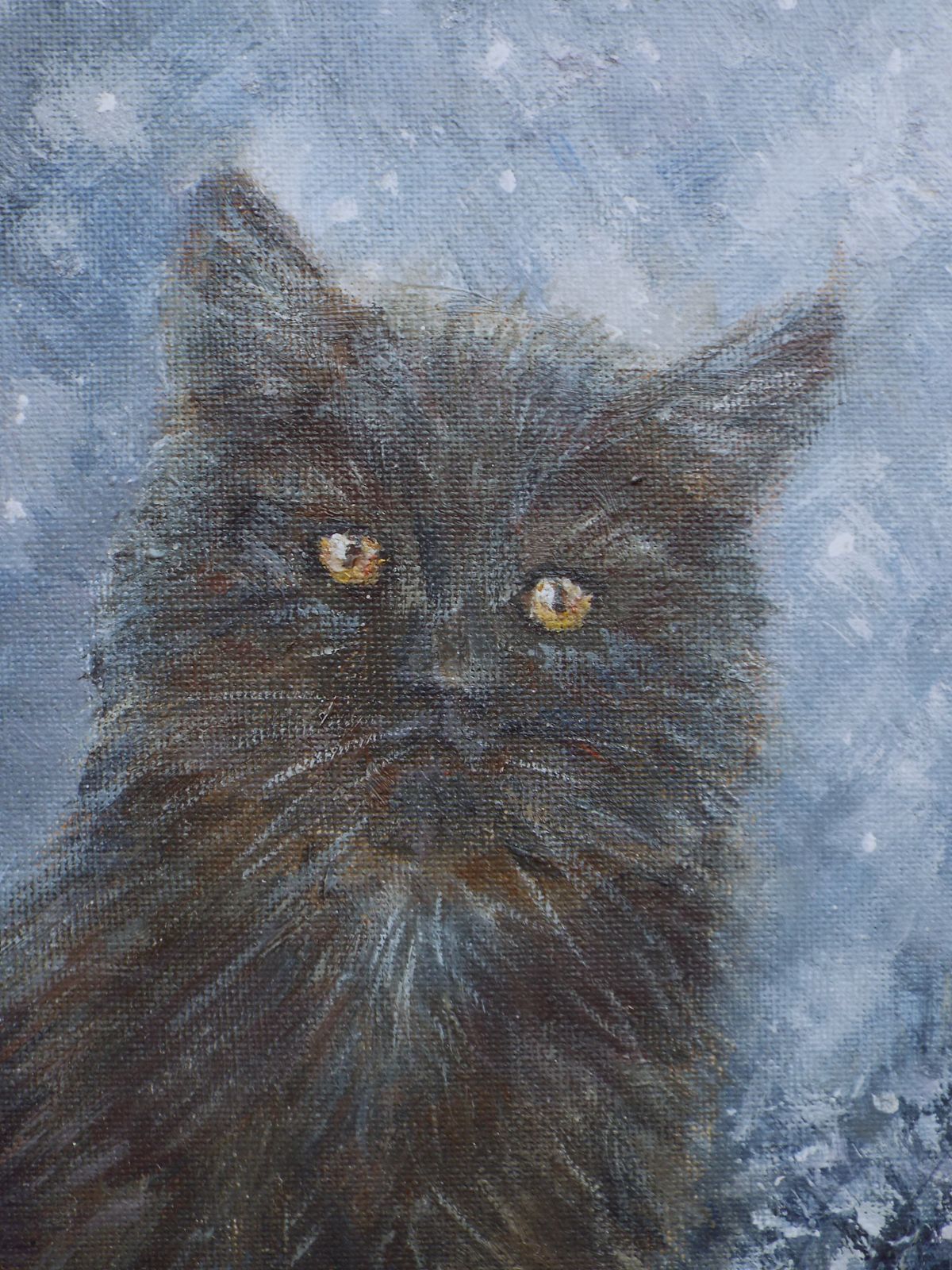 Black Cat Kitten In Starlight Starlit Night Original Painting Andi J Lucas photo 250.0