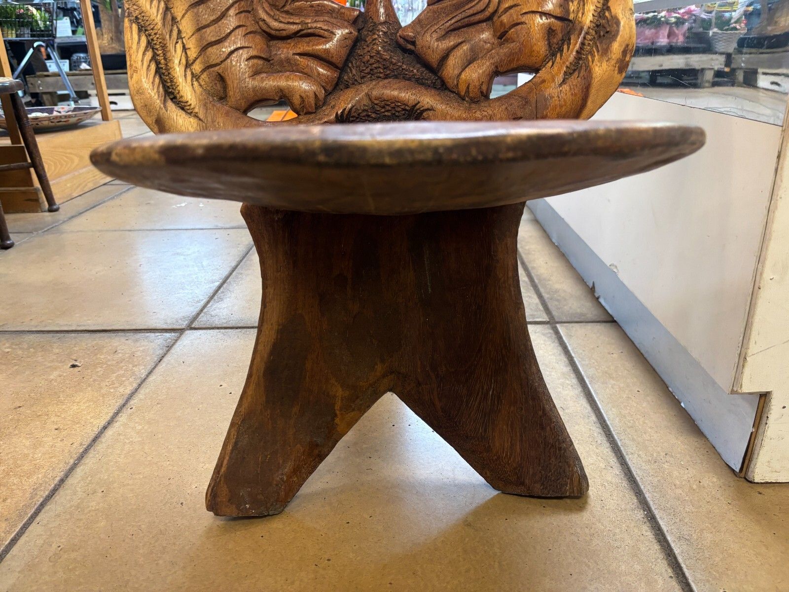 Antique African Carved Tribal Wooden Chief/ Birthing Chair photo vintage