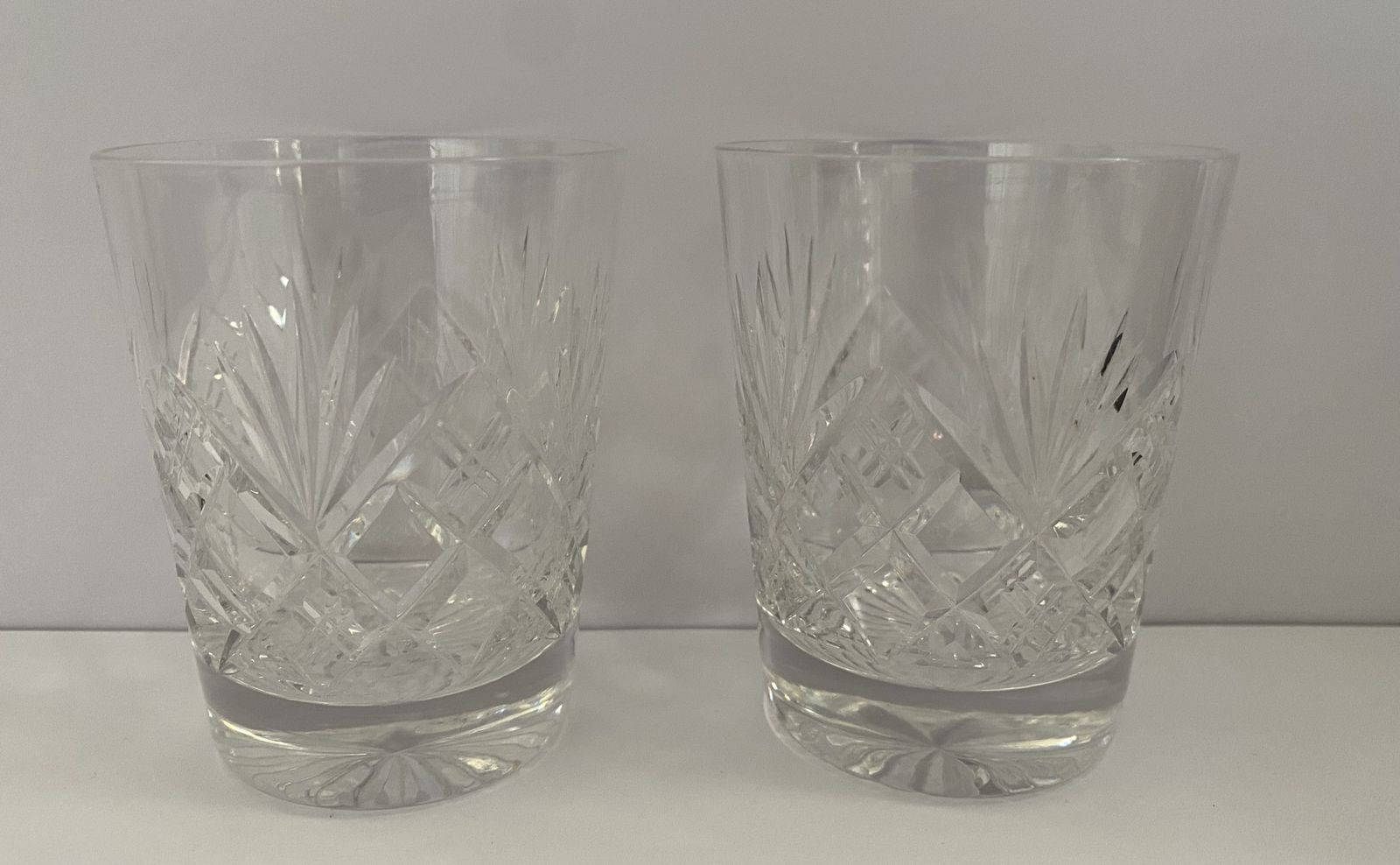 Vintage, Tudor Crystal, Cut Crystal Flat Tumblers (X2), Knighton Imperial Pattern photo for sale