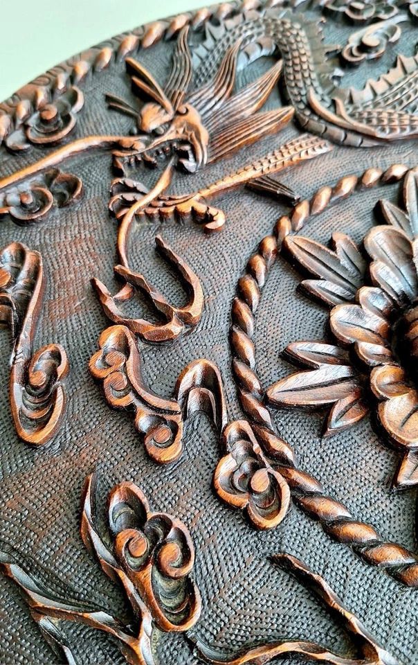 Antique Asian Chinese Hand Carved Pedestal Side Table, Dragons In Clouds C1900 photo furniture